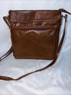 LederBuck Genuine Leather Brown Crossbody Shoulder Bag Multi Pocket Organizer